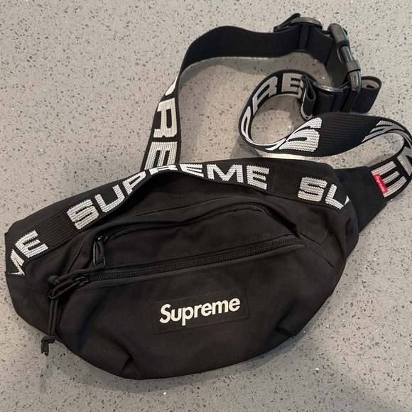 Supreme Black Belt Bag with White Accents
